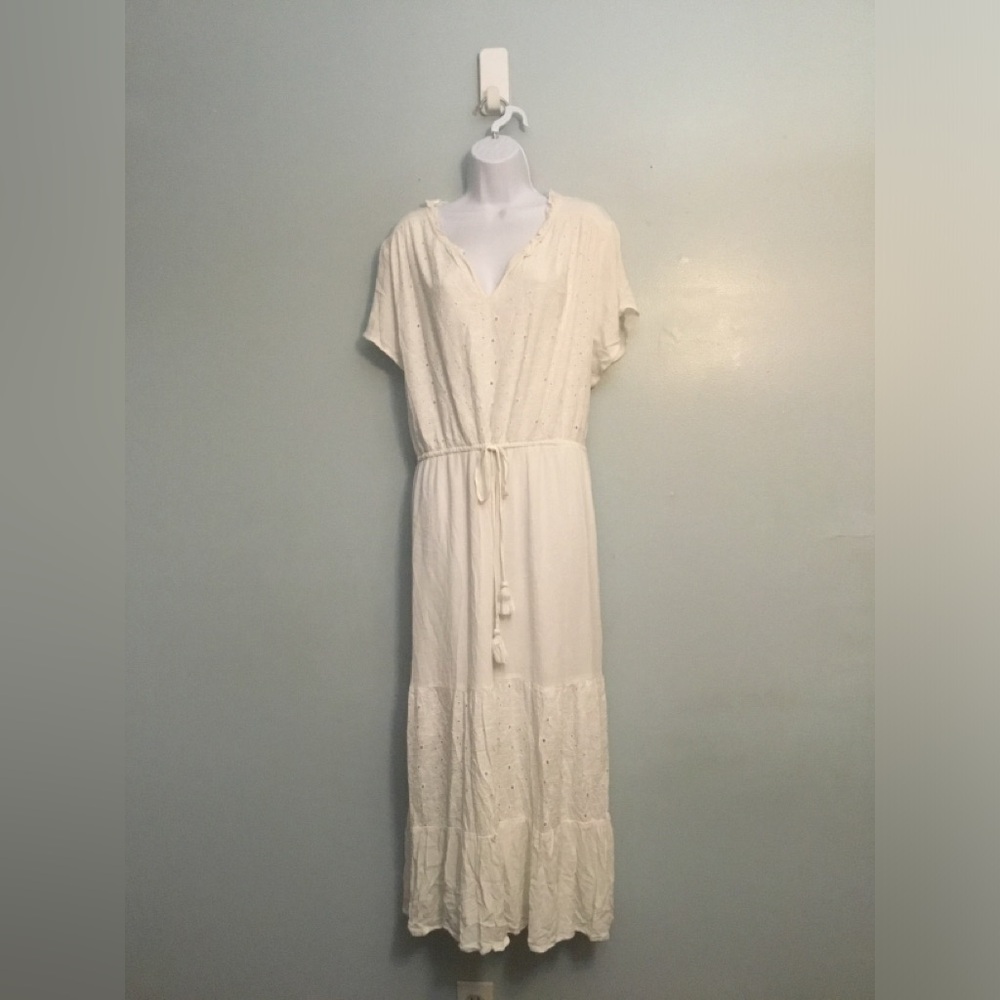 Sonoma Cream Maxi Eyelet Tassel-Waist Dress